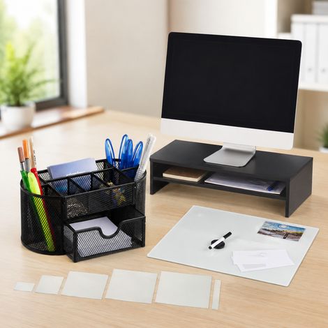 Ergonomisches buro set 3 teilig monitorstander mit ablage glas schreibtafel und schreibtisch organizer aus netzgewebe 227008033 227008033 227008033 (1/5)
