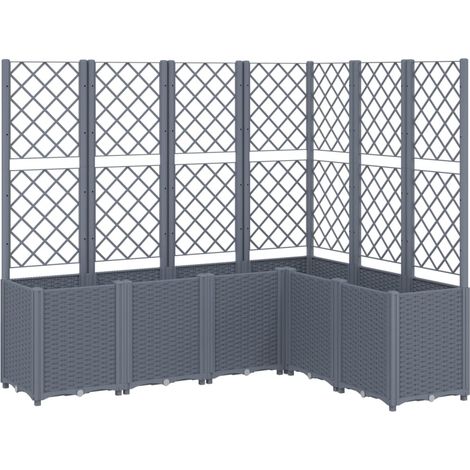 Jardinière bac lit surélevé plantes fleurs terrasse jardin avec treillis 160 x 120 x 140 cm PP gris (1/5)