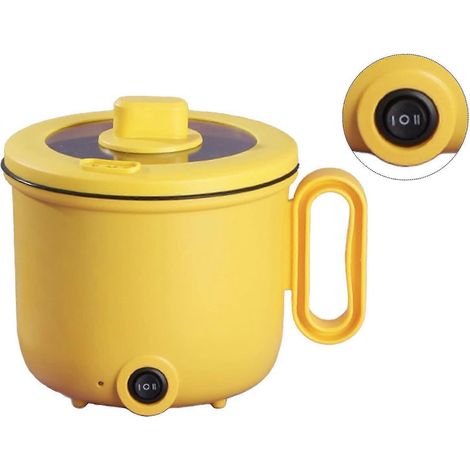 Casserole électrique avec poignée anti-brûlure, couvercle transparent, cuiseur à nouilles rapide, mini-casserole de 1,5 L pour steak, œufs, riz frit, ramen, porridge, soupe (jaune, simple couche) (1/5)