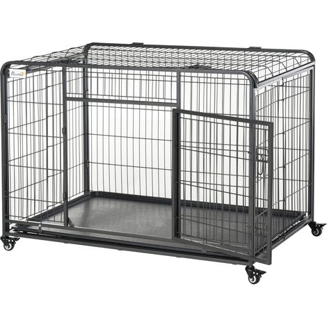 Gabbia per Cani Pieghevole 125x76x81 cm con Ruote in Metallo Grigio (1/5)