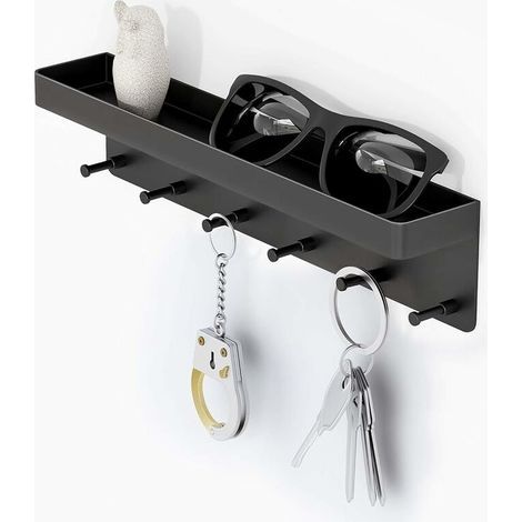 Metallener Wandschlüsselhalter mit Ablagefach – Vielseitiger Schlüsselhalter für Zuhause, Zeitschriften, Küche oder Büro – Wandmontierter Briefablagekorb – mit 6 Haken (1/5)