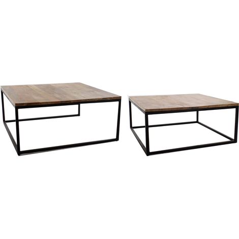 Table Café Set 2 Métal Mangue 90X90X40 Naturel (1/4)
