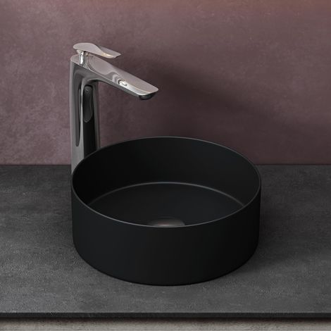 doporro lavabo sobre encimera lavabo de cerámica lavabo redondo 31x31x11 cm lavabo negro mate para aseo de invitados Brüssel203