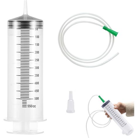 Seringue en Plastique 500ml Avec Tuyau, Grande Seringue, Pour Laboratoires Scientifiques, Mesure De Liquide, Arrosage De Jardin, Industrie (Sans Aiguille) (1/5)