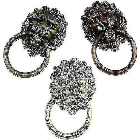 Poignées de porte vintage tête de lion - Lot de 12 poignées de meuble en bronze rouge, bronze vert et or - Installation facile (1/4)