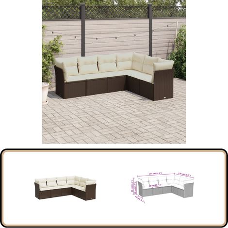 6-tlg. Garten-Sofagarnitur mit Kissen Braun Poly Rattan - Esszimmergarnitur - Sofa Set - Gartenmöbel - Outdoor Möbel - Lounge Sofa