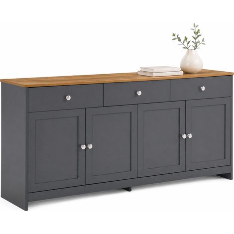 Credenza buffet 160 cm con 4 ante e 3 cassetti grigio scuro e legno HOMVRA (1/5)