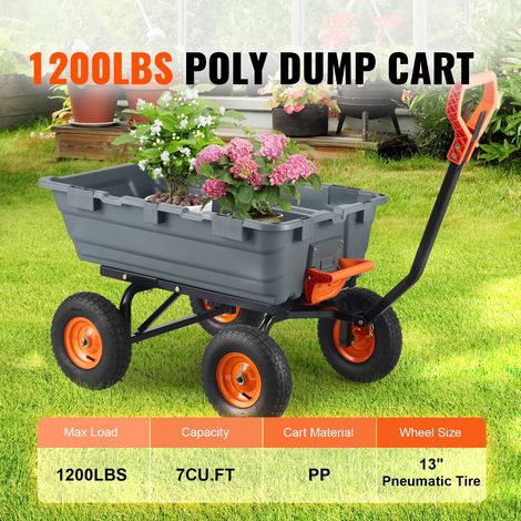 Remorque à bac basculant polyvalente pour jardin robuste 6.48 pi³/183.4 L 1200 lbs/544.3 kg (1/5)