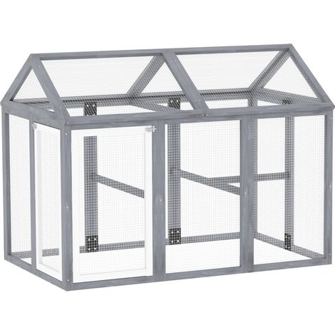 Pawhut – Enclos poulailler extérieur 1,18 m² – Cadre en bois de sapin – Portes verrouillables – Pour 1-3 poules – Dimensions 140 x 88,5 x 106 cm – Gris