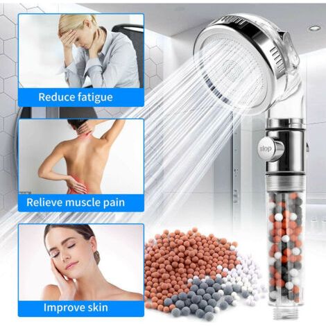 Pommeau Douche Anti Calcaire Économiser d'Eau Haute Pression Système de 3 Couches de Filtration avec 3 Mode de Douche (1/4)