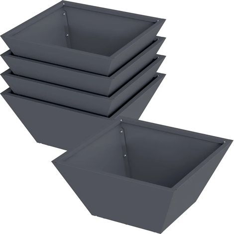 Lot de 5 cache-pots de jardin trapézoïdaux modernes 35 x 35 x 15 cm en acier anthracite (1/4)