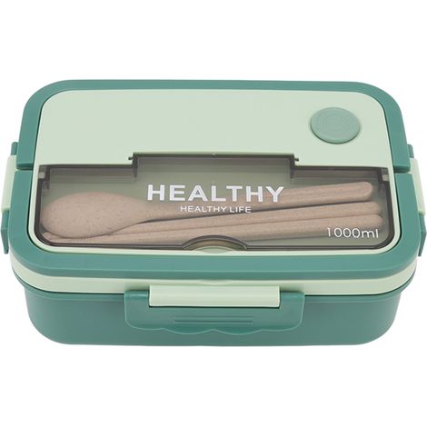 Boîte à lunch en plastique à 3 compartiments, 1000 ml, compatible micro-ondes, style bento, pour enfants, adultes, étudiants et employés de bureau, vert matcha (1/5)