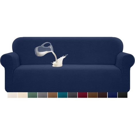 Sofabezug 4 Sitzer wasserabweisend Stretch Jacquard Dunkelblau (1/5)
