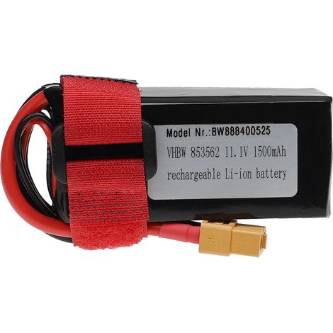 vhbw Batterie compatible avec XT60 connecteur pour modéle RC par ex. voiture de course, avion (1500mAh, 11,1V, Li-polymère, 72 x 37 x 28 mm)