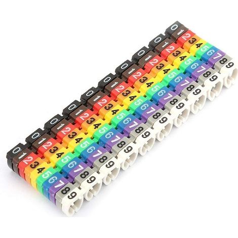 Lot de 100 Marqueurs de Câbles Colorés Repères de Cables Numéro de Fil Etiquette pour Cable Electrique KCM-6 mm 6 mm² (1/5)