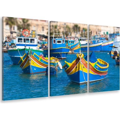 Tableau triptyque Tableau photo bateaux de pêches colorés , malte - 90x60 cm (1/5)