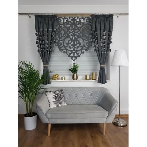 Ensemble décoratif avec panneau ajouré et rideaux - gris foncé (1/5)