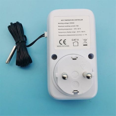Prise Thermostatique - Wifi 2,4 GHz - Capteur Externe - Pour Radiateur Chauffage Climatisation - 16 A - Prise UE - Blanc (1/5)