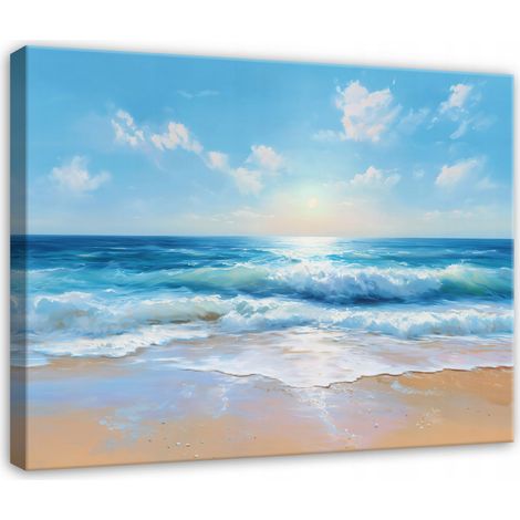 Leinwandbild Strand und Meer, Natur Landschaft für Schlafzimmer, Wohnzimmer und Küche, hochauflösender Druck, 40 x 30 cm