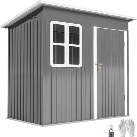 Gartenschuppen, Gartenhaus mit Fenster, verschließbare Tür, für Garten, Terrasse, Stahl, 221L x 133B x 190H cm, Grau