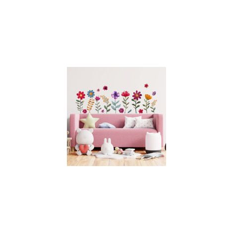 Stickers Muraux Fleurs Autocollant Mural Jardin Floral Plinthe Deco Stickers Salle de Bain Chambre Enfants Bébé Décoration-Crezuo