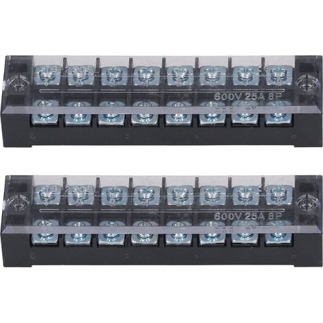 Bornier double rangées, bloc de barrière à vis à courant élevé avec couvercle 600V 25A, 2 pièces, 8 positions (2508) (1/5)