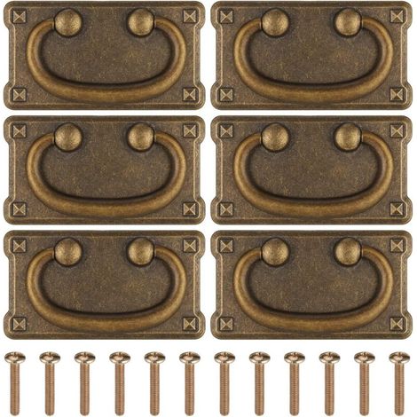 Poignee de Meuble Vintage, 6 Pièces Poignée de Tiroir à Anneau Antique, Poignée de Commode en Alliage de Zinc, Poignées de Tirage Boutons Tiroir pour Armoire,Tiroir,Placard,Portes avec Vis, 96x52mm
