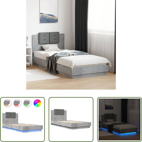 LED-Leuchten - Bettgestell mit Kopfteil und LED-Leuchten Betongrau 100x200 cm (1/5)
