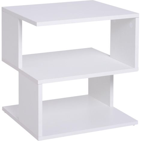 Table basse design, table de salon blanche, 2 étagères ouvertes, design moderne, table de canapé de salon, bois, 40x40x43 cm, blanc. (1/4)