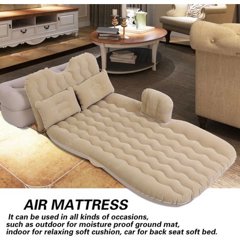 Matelas gonflable pour lit d'intérieur/extérieur, camping, voyage, siège arrière de voiture, coussin gonflable (beige) (1/5)