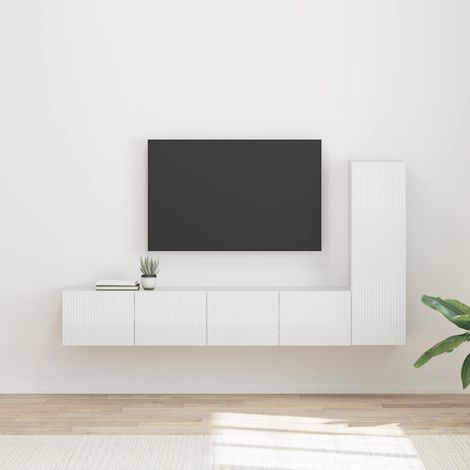TV-Schrankset Wandmontiert 3 pcs Hochglanz Weiß Holzwerkstoff