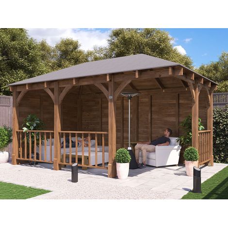 Dunster House Corner Gazebo Garden Shelter Canopy Wooden Roof Shingles 5m x 3m Leviathan (1/5)