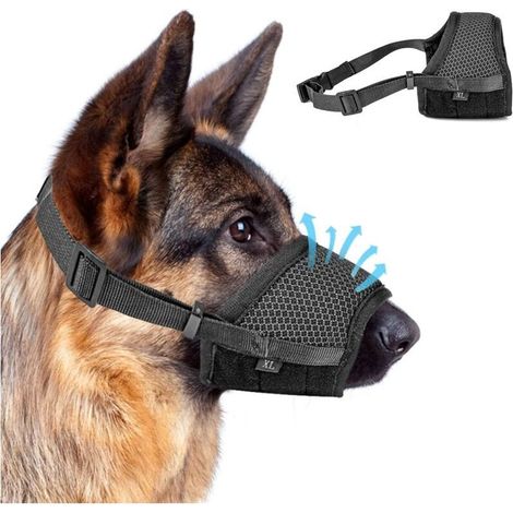 (Noir) 1 pièce muselière réglable anti-aboiement avec anneau en filet autocollantMuselière réglable anti-aboiement pour grands, moyens et petits chiens.,de (1/5)