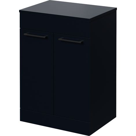 Napoli 460 Deep Blue 600mm 2 Door Vanity Unit for Countertop Basins - 600mm - Matt Black 160mm Handle