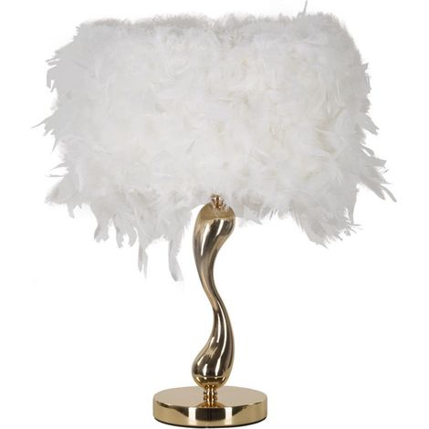 Lampe à Poser Imitation Plume "Cart" 47cm Or & Blanc (1/5)