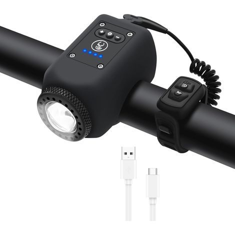 Klaxon électronique pour VTT - Étanche IPX5 - Avec klaxon rechargeable par USB - Sonnette de vélo avec grand projecteur (1/5)