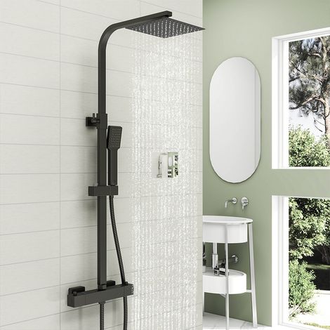 OCEAN ITALY Colonne Doccia Termostatiche, Sistema Doccia con Miscelatore Termostatico Colonna Doccia con Soffione 20x20cm e Doccetta 225x65cm Nero