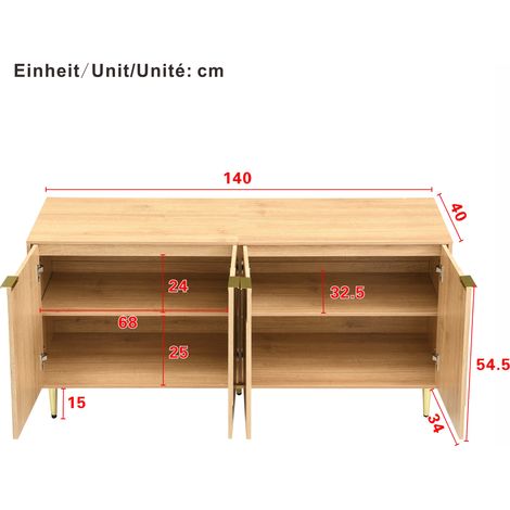 Meuble buffet moderne et épuré, armoire de rangement avec étagères, console de salon en bois, ensemble de 2 pièces, 140L x 40P x 72H (cm) (1/5)