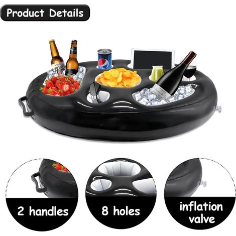 Porte-gobelets gonflable flottant pour piscine avec 8 trous pour verres, dimensions : 72 x 53 x 10 cm (1/5)