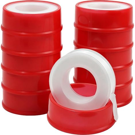 10 Rouleaux Plomberie Ruban PTFE 10m x 16mm x 0,12mm Rouge (1/5)