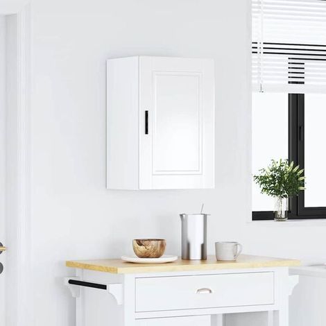 Meuble de Cuisine Mural Blanc Brillant en Bois d'Ingénierie, Rangement Moderne Style Porto (1/5)