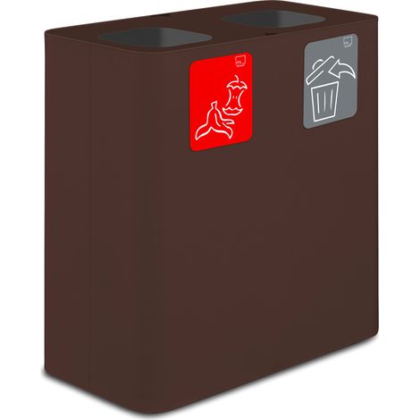 Pattumiera Sistema di Raccolta Rifiuti 77x38xh80 cm In Acciaio Verniciato 2 Scomparti Marrone (1/2)