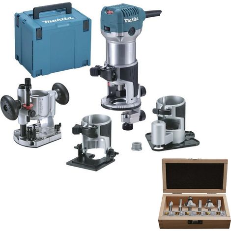 Paquete de fresadora-router MAKITA RT0702CX3J + estuche de fresas D-53540 (1/4)