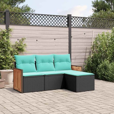 4-teiliges Gartensofa-Set mit Kissen, schwarzes Polyrattan (1/5)