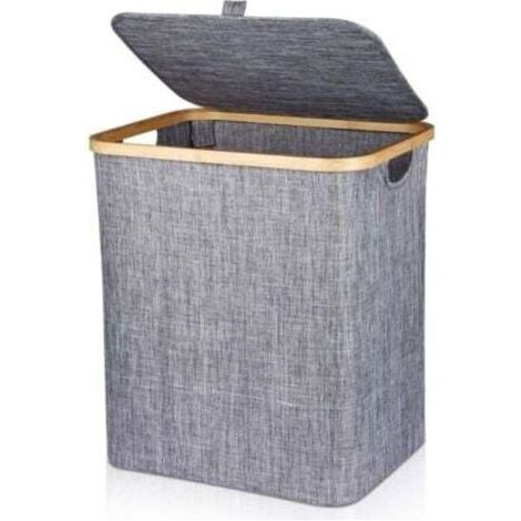 Panier à Linge 60L Corbeille à Linge Pliable Panier à Linge en Bambou Boîte à Linge avec Couvercle & Poignée, Panier à Linge Sale Rectangulaire pour Sale Vêtements, 40X33X45CM Gris Foncé (1/4)
