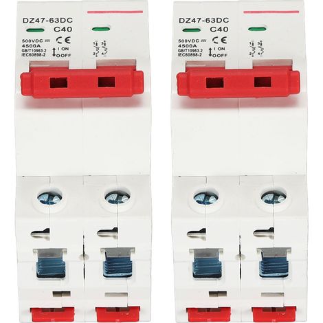 Disjoncteur miniature 2P 40A DC 500V pouvoir de coupure 4500A fixation rail DIN pour installation solaire photovoltaïque DZ47 63DC lot de 2 (1/5)