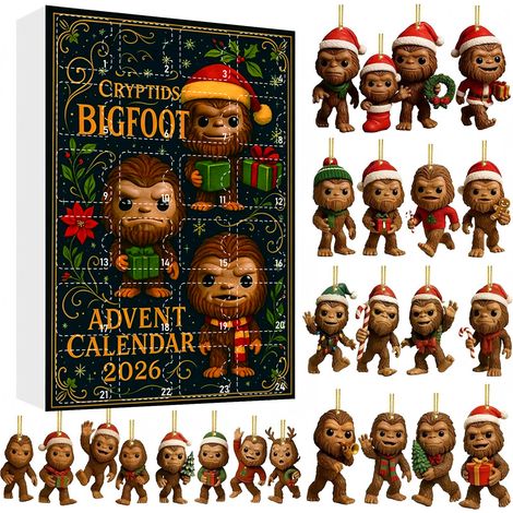 Calendrier de l'Avent Bigfoot Cryptide 2026 - 24 décorations suspendues en acrylique 2D originales représentant Bigfoot - Calendrier de l'Av (1/5)