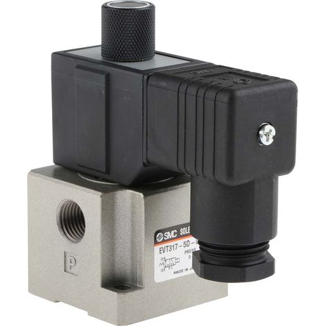 Electrodistributeur pneumatique SMC série VT317 fonction 3/2, Ressort/Bobine, G 1/4, 24V c.c. ( Prix pour 1 )