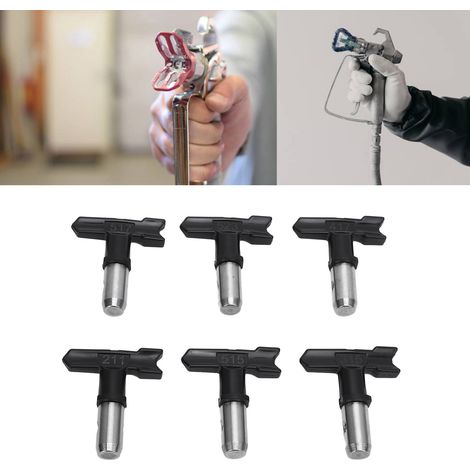 Kit de buses pour pistolet à peinture sans airless : buses noires 211, 315, 417, 515, 517 et 523, 5 filtres et 2 supports de buses. (1/5)