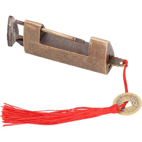 Cadenas ancien chinois en laiton, espacement 4,3 cm/1,7 po, avec clé, pour boîtes à bijoux et armoires. (1/5)